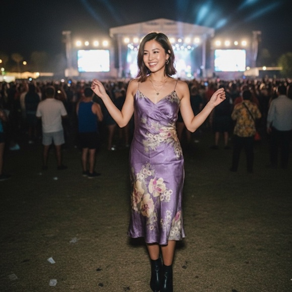 Dusty Purple 100% Silk Floral Midi Dress SZ 6 - Picture 1 of 11